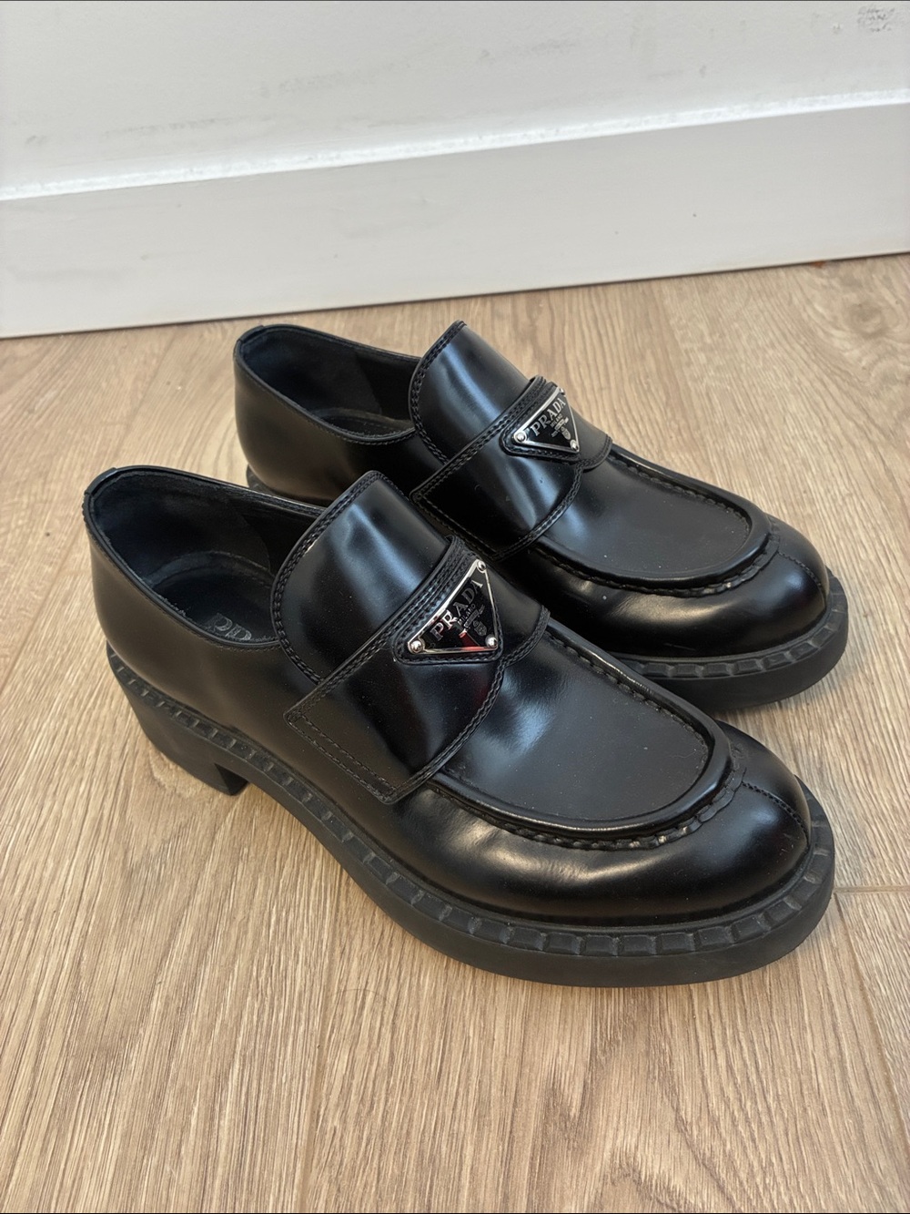Prada Black Patent Leather Platform Loafers - Picture 2 of 8